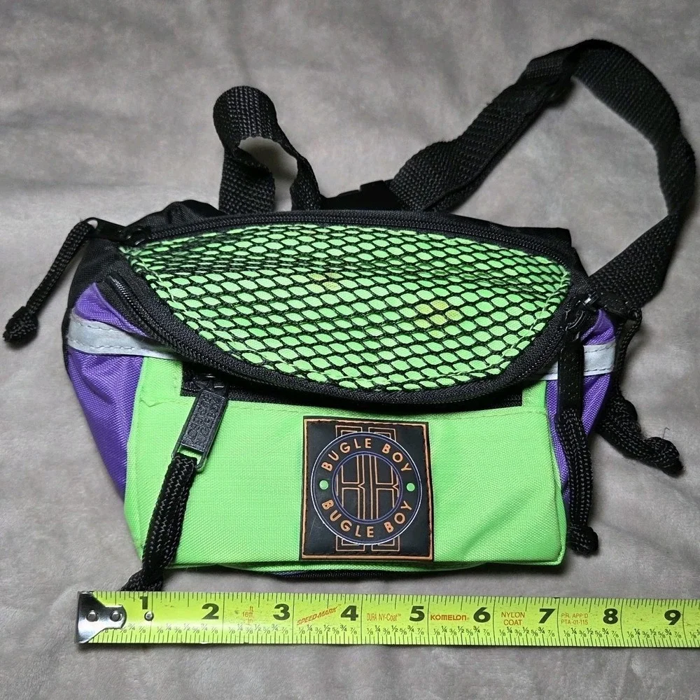 Vintage Bugle Boy Neon Colorblock Fanny Pack Waist Bag Green Purple Mesh 90s